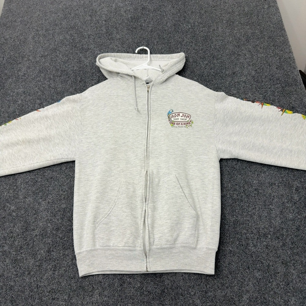 Ron Jon Surf Shop Hoodie Men M Gray Cotton Blend Graphic Full Zip Y2K Surf Beach